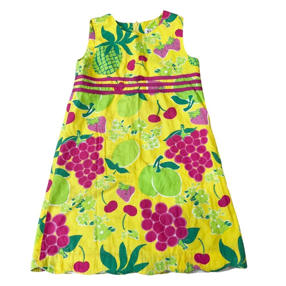 Lilly Pulitzer Vintage White Label Fruit Dress Girls 8 Pineapples Grapes Print